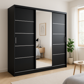 Luxury Black Wardrobe with Mirror and Sliding Doors