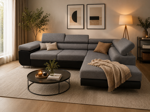 Corner sofa Savannah Grey and black