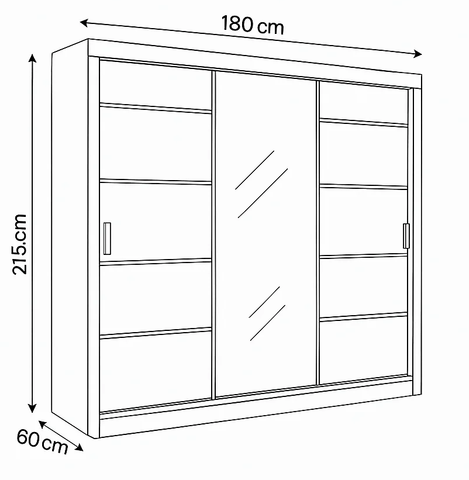 Luxury Black Wardrobe with Mirror and Sliding Doors