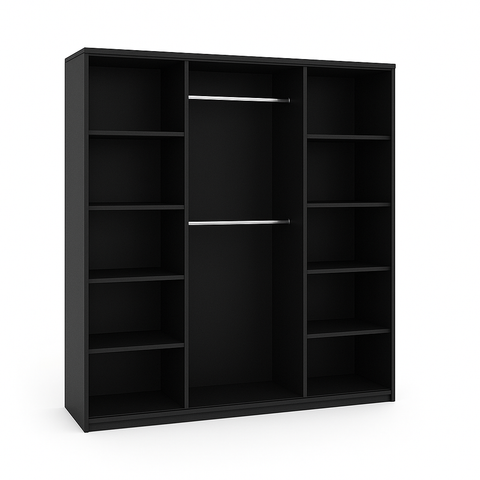 Luxury Black Wardrobe with Mirror and Sliding Doors